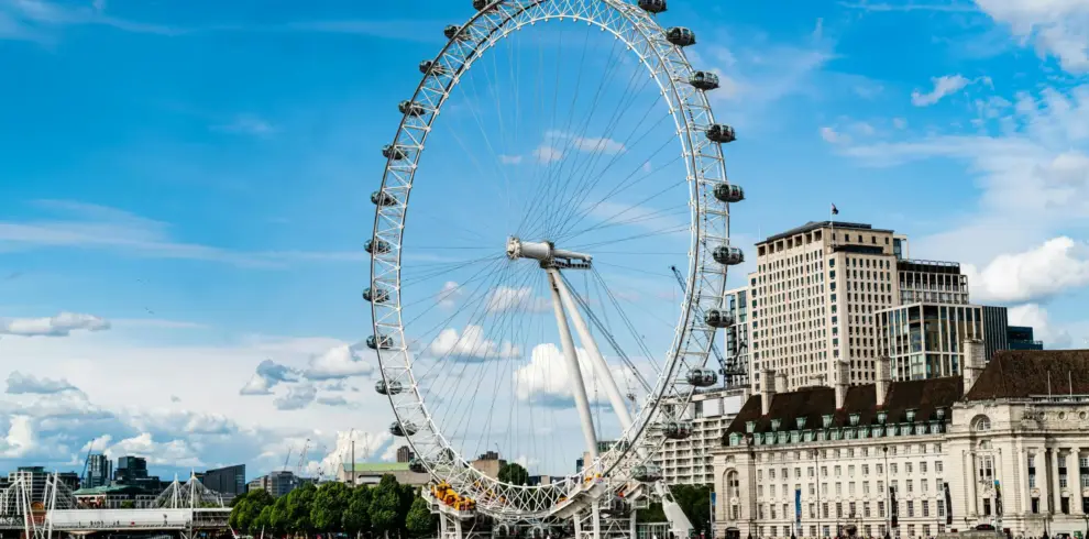 Iconic London Eye observation wheel on the River Thames in London.