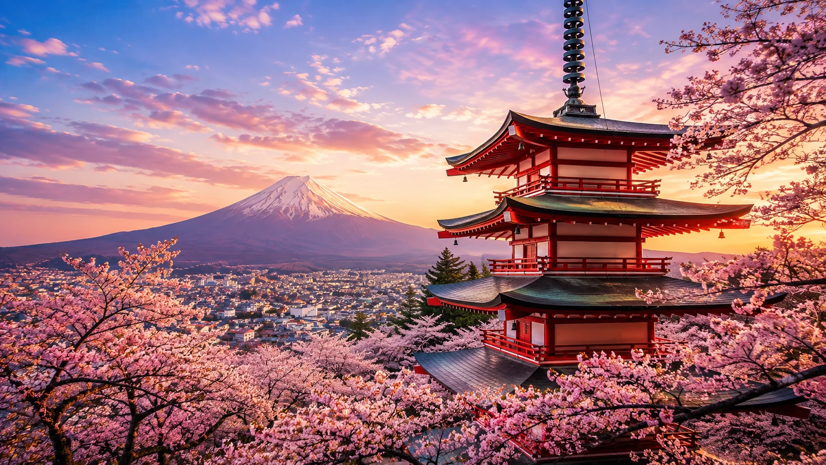 Experience Japan tour packages with Chureito Pagoda, Mount Fuji and cherry blossoms during the beautiful spring season